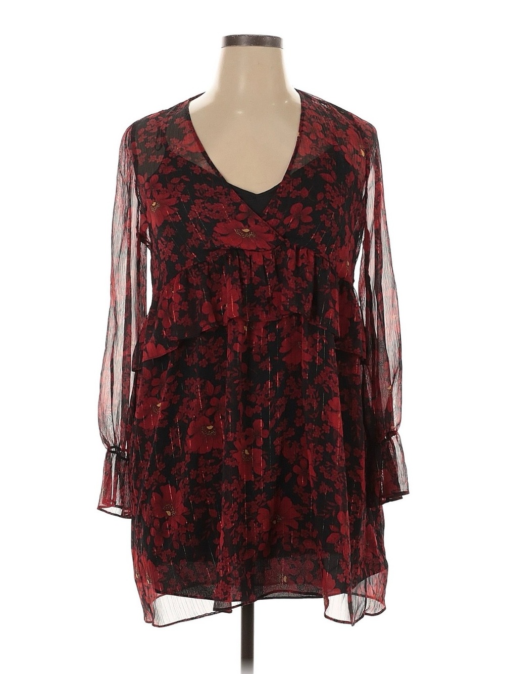 NWT Zara Black Dress with Red Floral Print